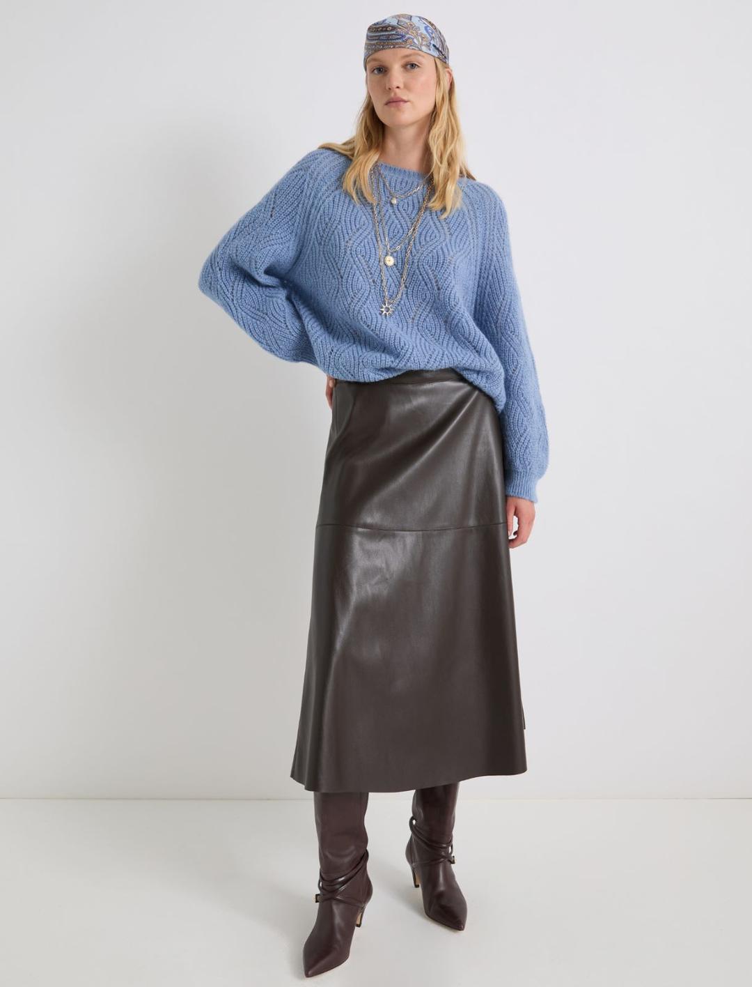 Maglia in misto alpaca | Marella Maglia azzurra in misto alpaca con lavorazione a onde e scollo stondato, perfetta per un look casual chic. - 2 | Marella