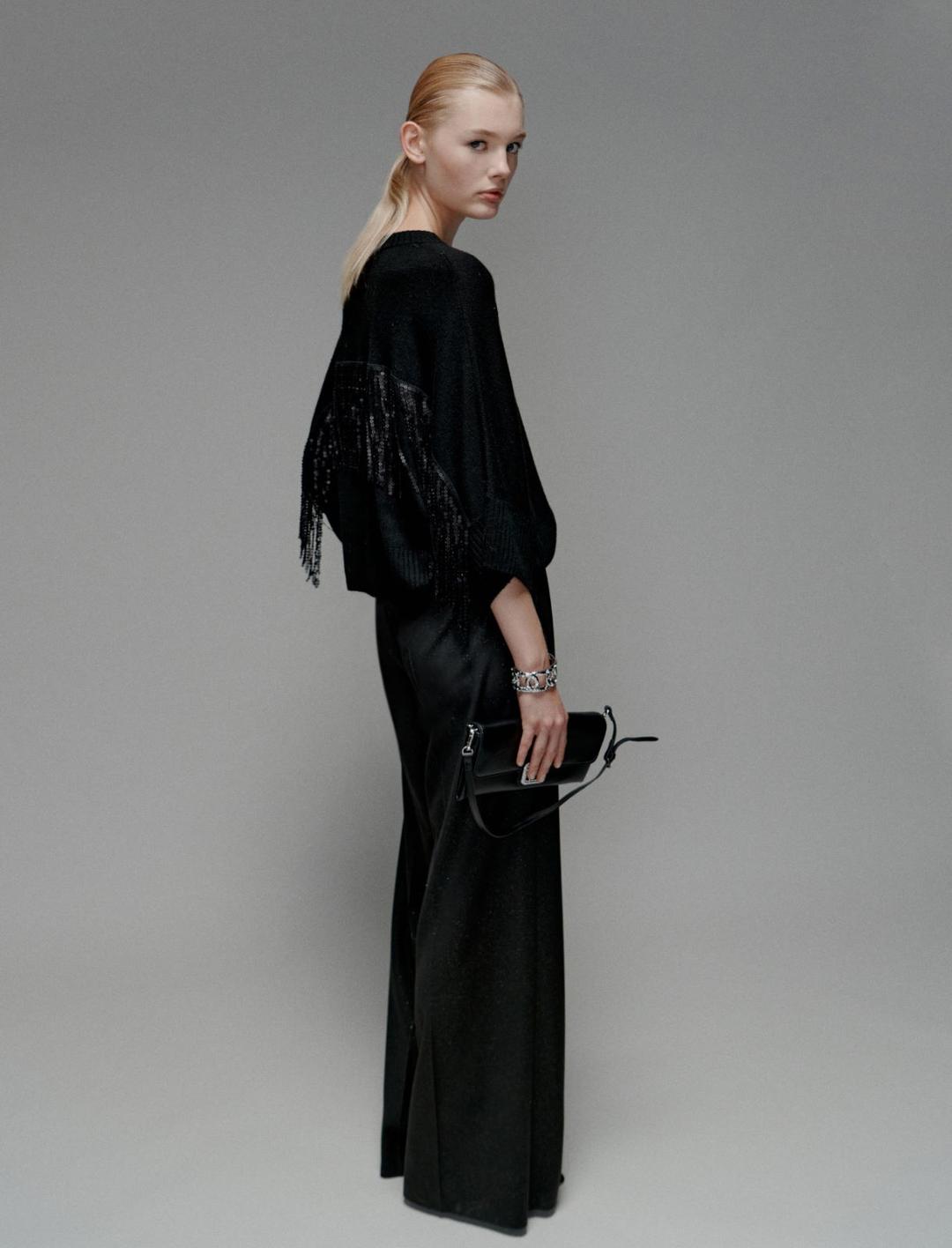 Maglia in misto cashmere con frange di paillette | Marella Maglia in misto cashmere con frange di paillette | Marella