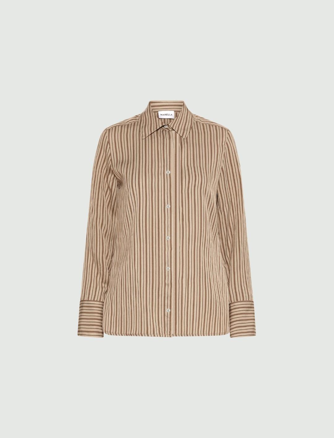 Camicia in viscosa | Marella Camicia in viscosa a righe verticali color nocciola con polsini a doppio bottone e abbottonatura nascosta. - 1 | Marella