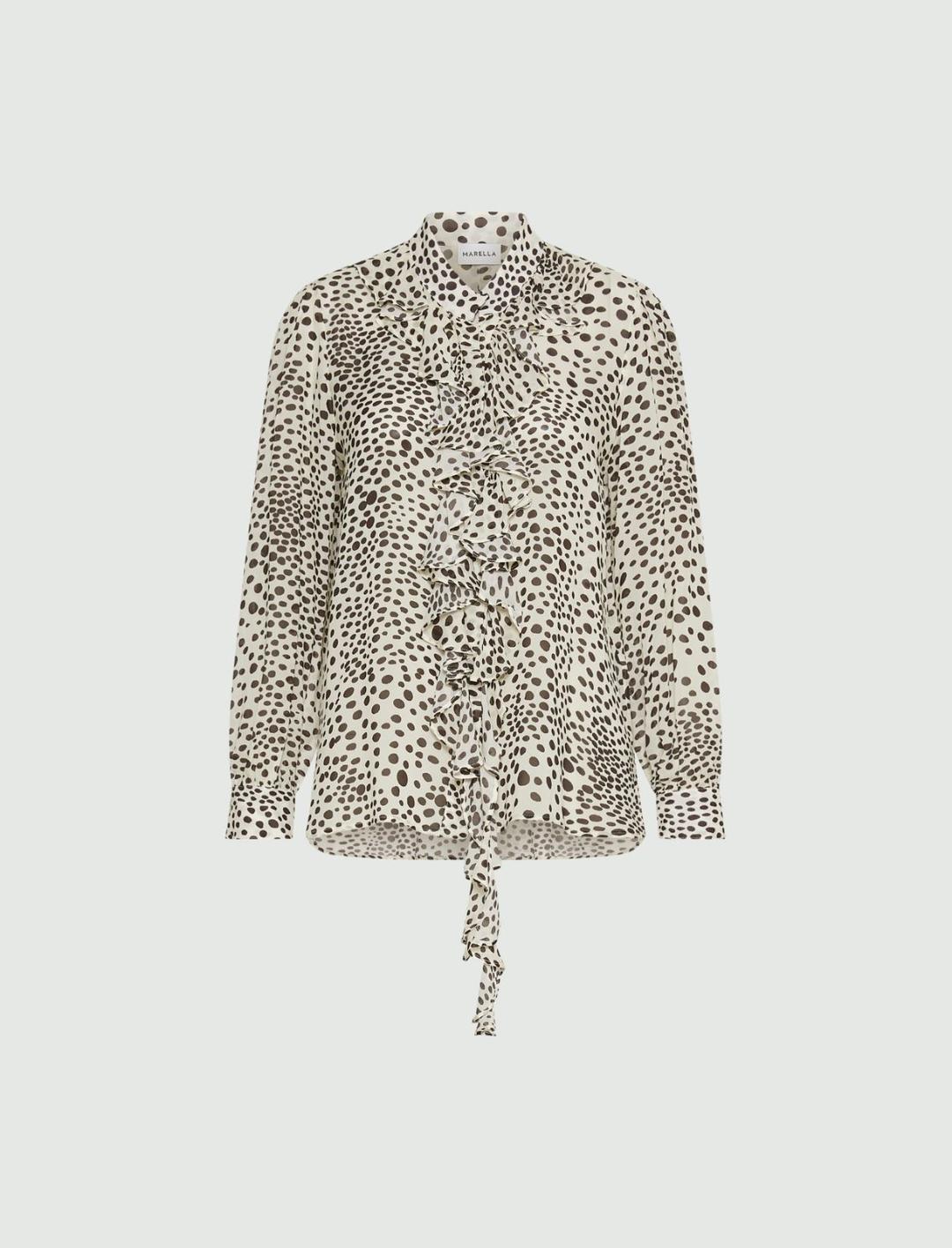 Camicia in georgette con rouche | Marella Camicia in georgette di viscosa stampata con rouche sul davanti, collo alla coreana e maniche lunghe. - 1 | Marella