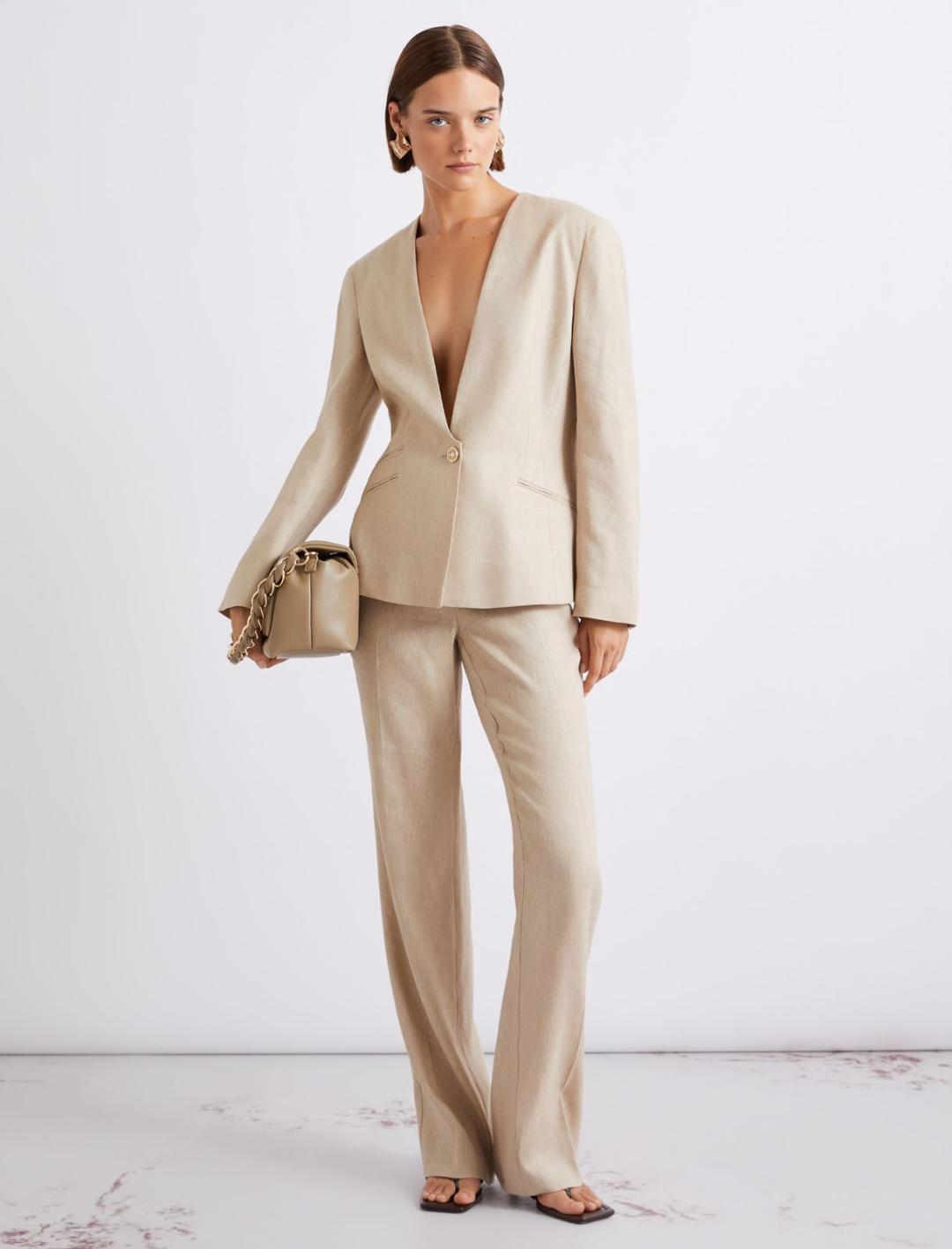 Pantalone in chevron di misto lino stretch | Marella Pantalone in chevron di misto lino stretch - 2 | Marella