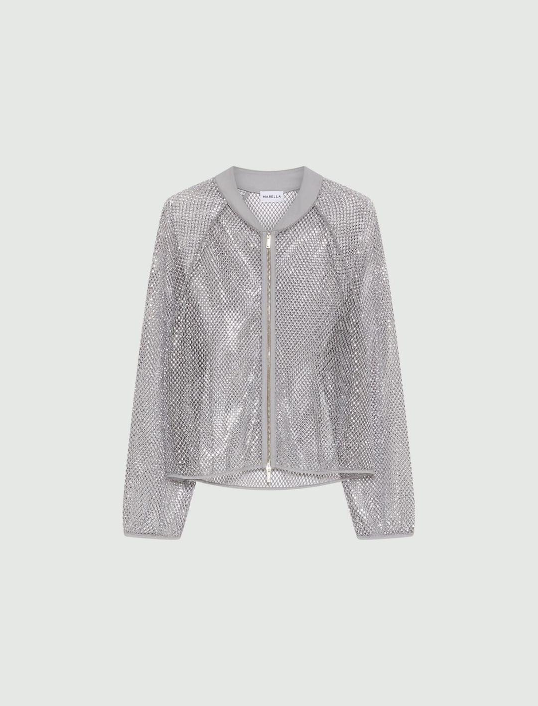 Blouson in rete strass | Marella Blouson in rete strass grigio con dettagli in georgette, collo a blouson e apertura frontale con zip a doppio cursore. - 1 | Marella