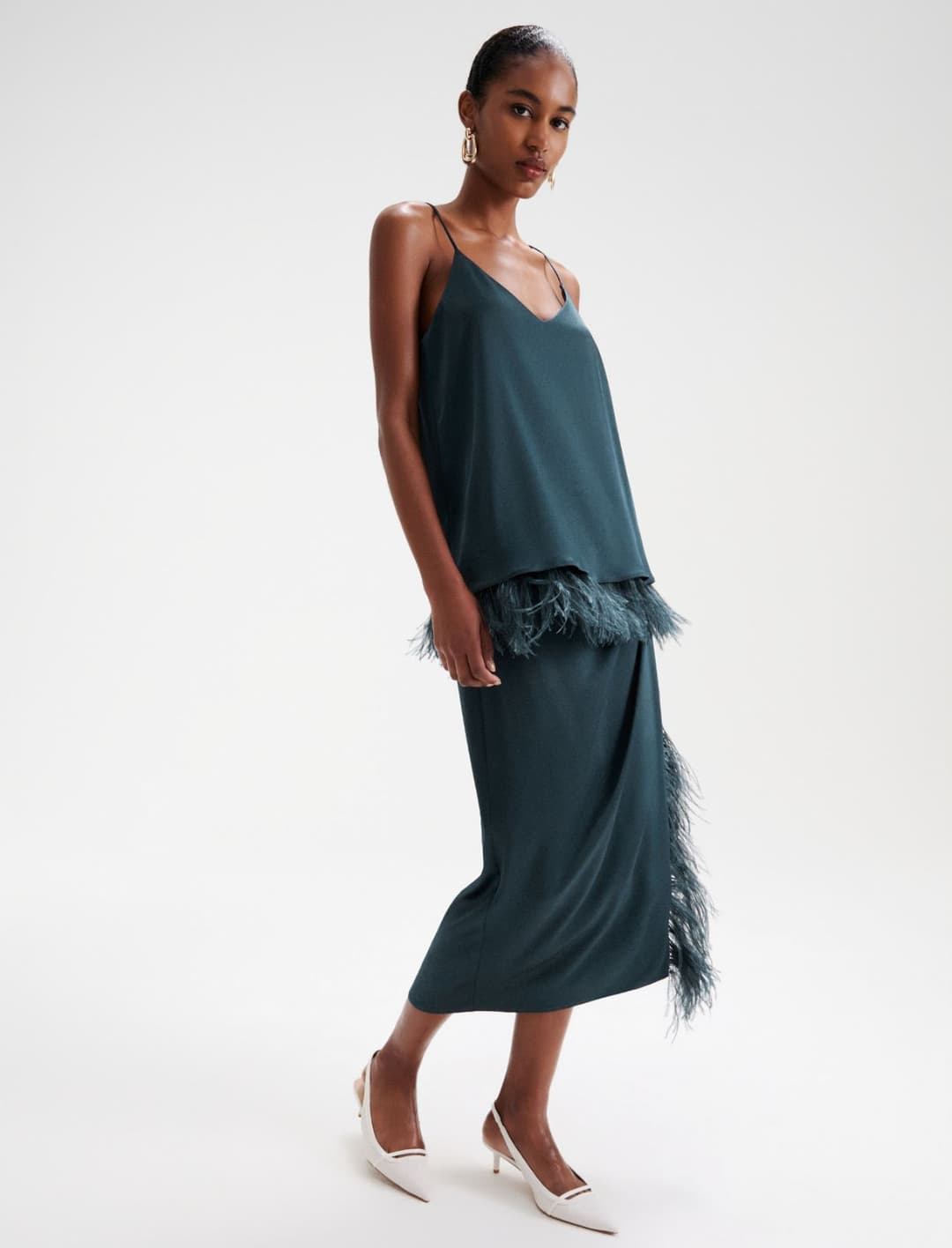 Slip top in satin con piume | Marella Slip top in satin con piume - 2 | Marella