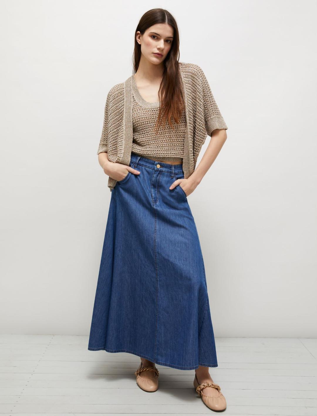 Simlu Gonna Midi Da Donna, Gonna Svasata, Elasticizzata, Per Taglie Forti E Regolari. Linea Casual A, Abbigliamento Quotidiano Di Base, Ufficio Formale, Blu Navy, S - Foto 2